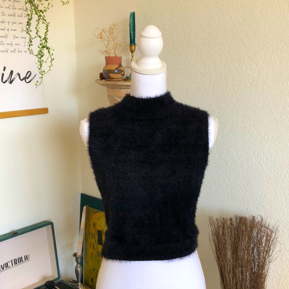 Fuzzy black mock neck